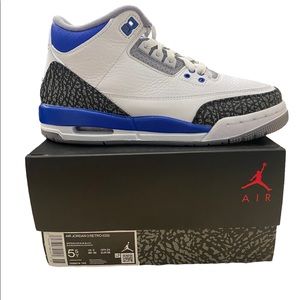 Air Jordan retro 3 (GS) white/racer blue-black Youth 5.5, new with box!